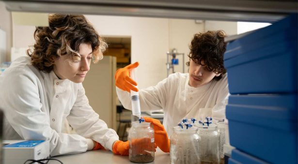 Amelia and Lewis in the lab