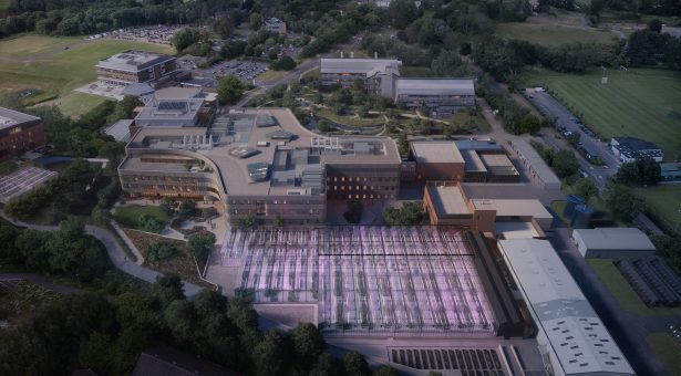 CGI image of the John Innes Centre and The Sainsbury Laboratory’s Next Generation Infrastructure. TP1 in the foreground of the image. Credit: BDP/Secchi Smith